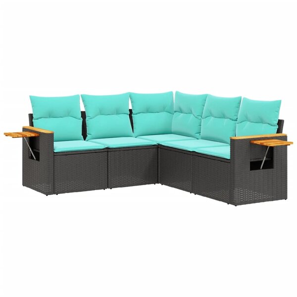 vidaXL Salon de jardin 5 Pièces avec coussins noir résine tressée
