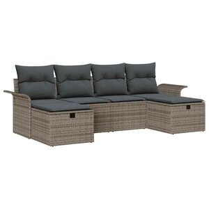 vidaXL Ensemble de canapé de jardin avec coussin 6 Pièces Gris Poly rotin