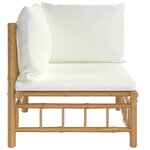 vidaXL Canapé d'angle de jardin avec coussins blanc crème bambou