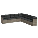 vidaXL Salon de jardin 9 Pièces avec coussins gris résine tressée