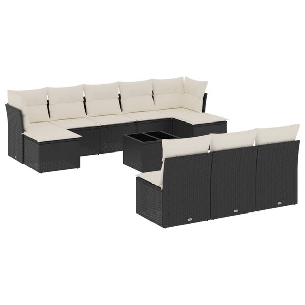 vidaXL Salon de jardin 11 Pièces avec coussins noir résine tressée