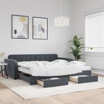 vidaXL Lit de jour et gigogne et tiroirs gris foncé 100x200 cm velours