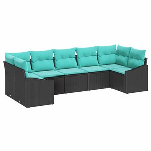 vidaXL Ensemble de Canapés avec coussin 7 Pièces Noir polyrotin