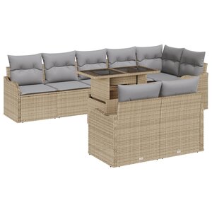 Ensemble de canapé de jardin 9 pièces avec coussins beige Poly rotin vidaXL