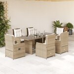 vidaXL Ensemble à manger de jardin et coussins 7 Pièces beige poly rotin