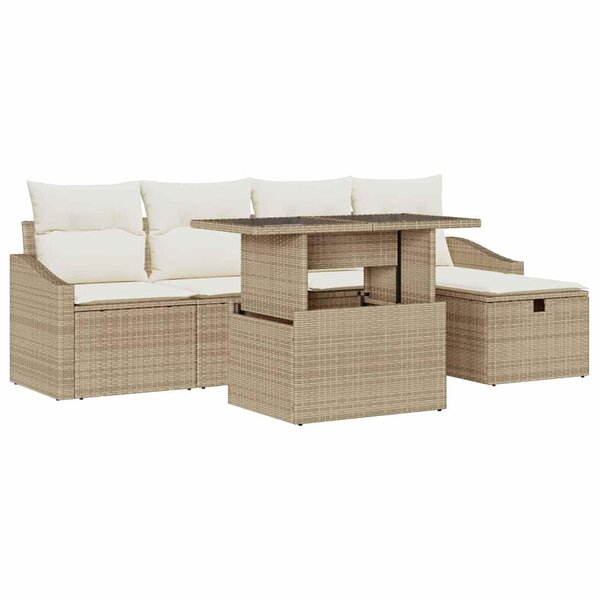 vidaXL Ensemble de canapé de jardin avec coussin 6 Pièces Beige polyrotin