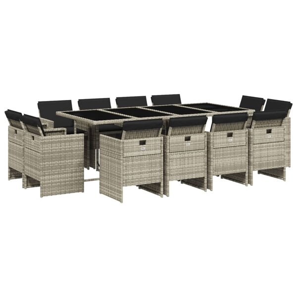 vidaXL Ensemble à manger de jardin et coussins 13 Pièces gris clair rotin