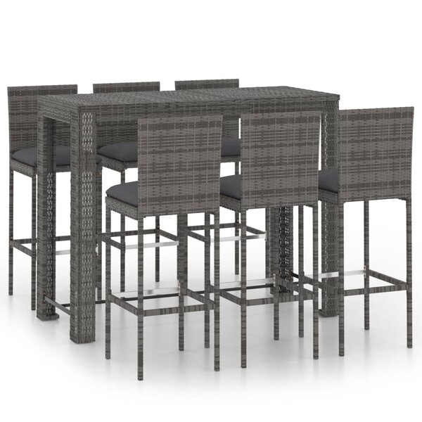 vidaXL Ensemble de bar d'extérieur 7 Pièces coussins anthracite Rotin