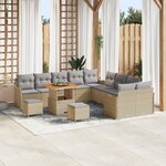 Canapé de jardin vidaXL 13 pièces avec coussins Beige Poly Rattan Acacia