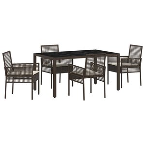 Ensemble de Salle à Manger de Jardin en 5 Pièces avec Coussins en Poly Rattan Marron