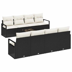 vidaXL Ensemble de canapé de jardin avec coussin 9 Pièces Noir et Crème