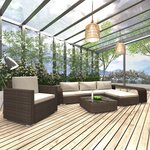 Vidaxl salon de jardin 8 pièces avec coussins résine tressée marron