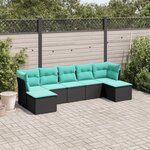 vidaXL Salon de jardin 7 Pièces avec coussins noir résine tressée