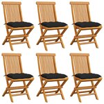 vidaXL Chaises de jardin et coussins noir lot de 6 Bois de teck massif