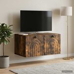 vidaXL Meuble TV mural Chêne fumé 59 5 x 41 x 30 cm Bois d'ingénierie