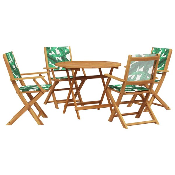 vidaXL Ensemble à manger de jardin 5 Pièces motif de feuilles tissu bois