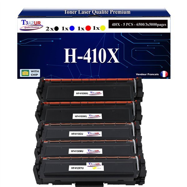 T3AZUR -5x Toners compatibles avec CF410X CF411X CF412X CF413X 410X pour HP Color LaserJet Pro M452dn M452nw