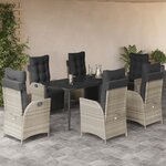 vidaXL Ensemble à manger de jardin et coussins 7 Pièces gris clair rotin