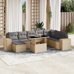 vidaXL Salon de jardin avec coussins 9 Pièces beige résine tressée