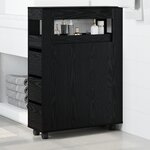 vidaXL Cabinet de Salle de Bain Étroit Sur Roues Chêne Noir Bois d'Ingénierie