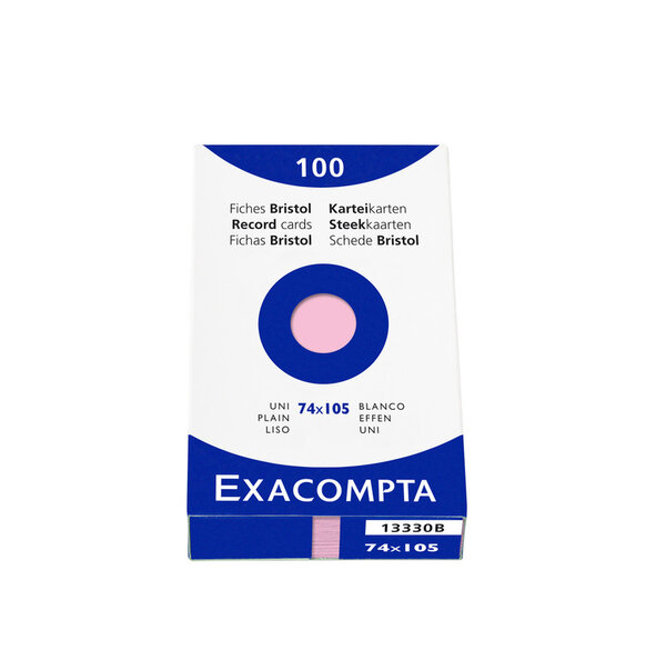 Étui de 100 fiches bristol uni non perforé 74x105mm Rose EXACOMPTA