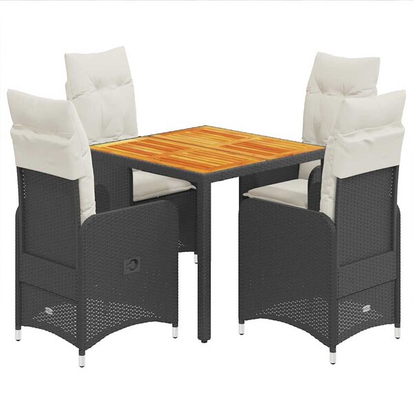 vidaXL Ensemble de bistro de jardin 5 Pièces coussins noir poly rotin
