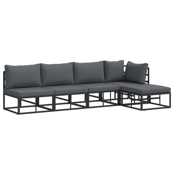 vidaXL Ensemble de canapé de jardin avec coussin 5 Pièces Noir Aluminium