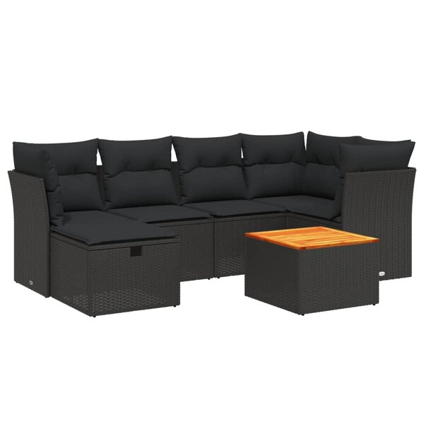 vidaXL Salon de jardin 7 Pièces avec coussins noir résine tressée