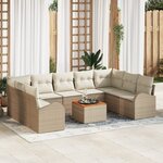 Ensemble de Canapé de Jardin vidaXL de 10 pièces en poly rattan beige avec coussins