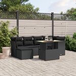 vidaXL Salon de jardin 7 Pièces avec coussins noir résine tressée