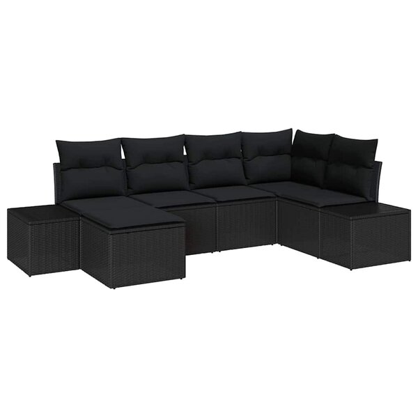 vidaXL Sofa de jardin 6 pièces avec des coussins en poly rattan noir
