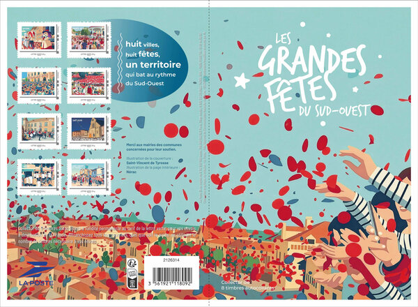 Collector 8 timbres - Les grandes Fêtes du Sud-Ouest - Lettre Verte