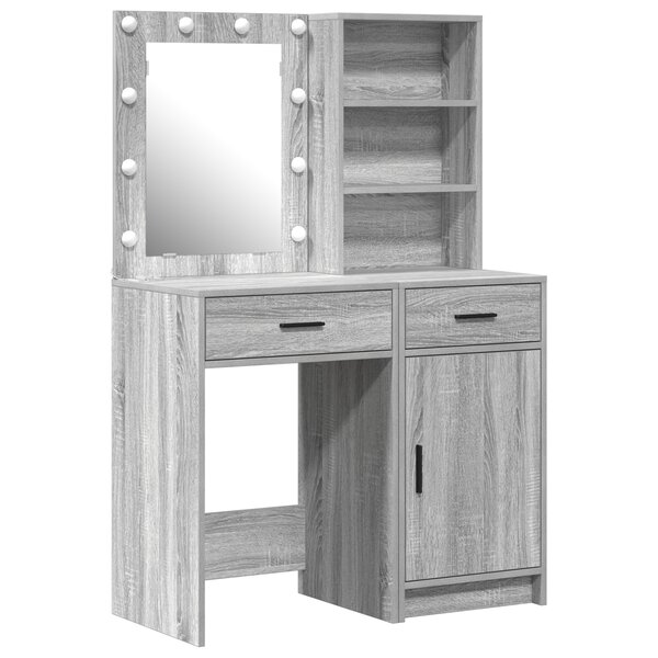 Ensemble de coiffeuse 2 pièces avec LED en bois d'ingénierie Sonoma gris