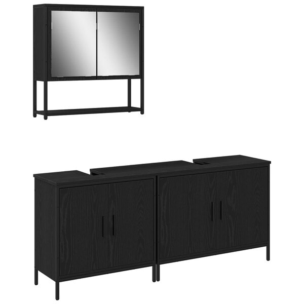 vidaXL Ensemble de mobilier de salle de bain avec étagère 3 Pièces Noir