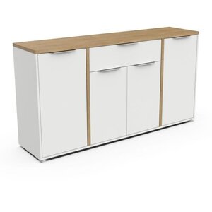 Enfilade ACCESS - 4 portes + 1 tiroir - chêne Hamilton et Blanc - 160 7 x 39 6 x 85 6 cm