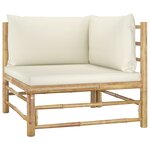 Salon de jardin meuble d'extérieur ensemble de mobilier 3 pièces avec coussins blanc crème bambou 02_0015922