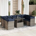vidaXL Salon de jardin avec coussins 10 Pièces gris résine tressée acacia