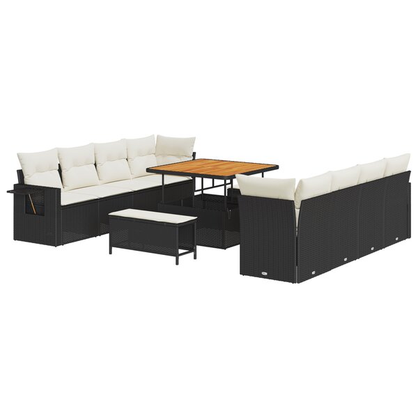 vidaXL Ensemble de canapé de jardin 11 pièces avec coussins en poly rotin noir acacia