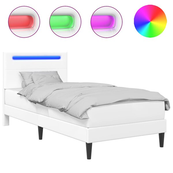 vidaXL Cadre de lit avec bandes LED Blanc 90 x 190 cm Simili cuir