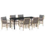 vidaXL Ensemble de Salle à Manger de Jardin de 7 Pièces avec Coussins Beige Poly Rattan