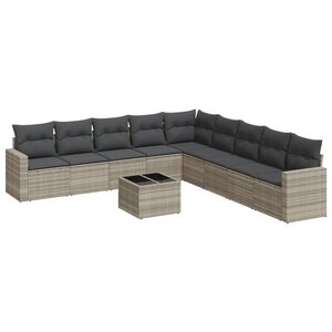 vidaXL Salon de jardin avec coussins 10 Pièces gris clair résine tressée