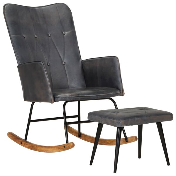 vidaXL Chaise à bascule avec repose-pied Gris Cuir véritable