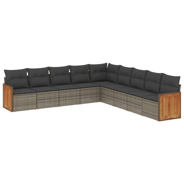 vidaXL Salon de jardin 9 Pièces avec coussins gris résine tressée