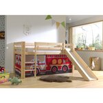 PINO Lit Compact avec Toboggan Pin Massif Nature Pompiers