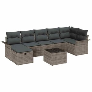 vidaXL Ensemble de canapé de jardin avec coussin 8 Pièces Gris polyrotin
