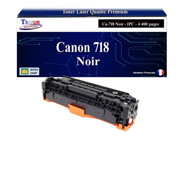 T3AZUR - Toner compatible avec Canon 718 pour Canon LBP-7680CDN  LBP-7680CX Noir - 4 400p