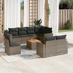 vidaXL Salon de jardin 9 Pièces avec coussins gris résine tressée