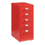 Caisson de bureau armoire meuble de rangement à roulettes avec 5 tiroirs 69 x 28 x 41 cm acier rouge 03_0009105