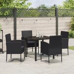 vidaXL Set de salle à manger de jardin de 5 pièces avec coussins en rattan poly noir