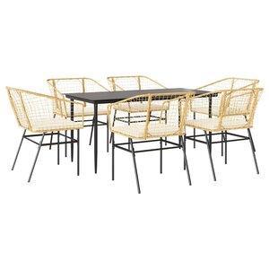 vidaXL Ensemble à manger jardin coussins 7Pièces marron poly rotin verre